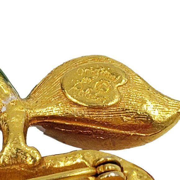 Original by Robert Enamel Apple Worm Brooch Red Fruit Figural Signed VTG - Picture 8 of 12